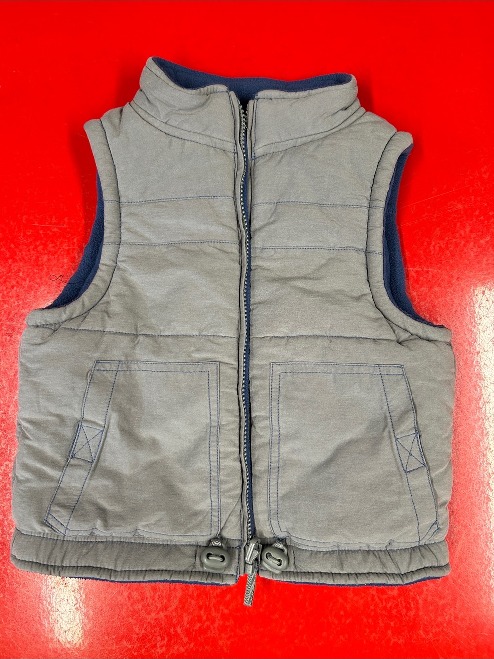 Gymboree Kids Size 4 Reversible Puffer Vest - Grey / Blue Fleece
